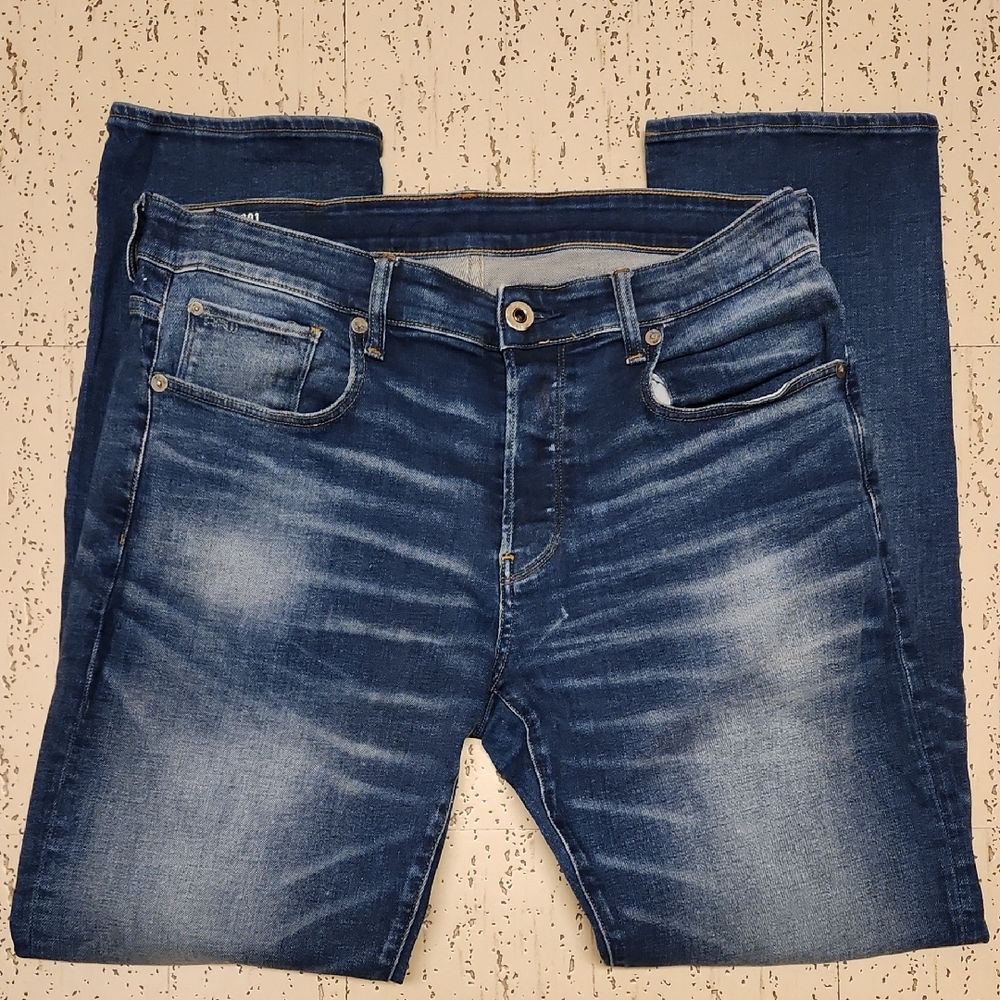 G-Star Raw 3301 Dark Blue Washed Straight Leg Denim Jeans